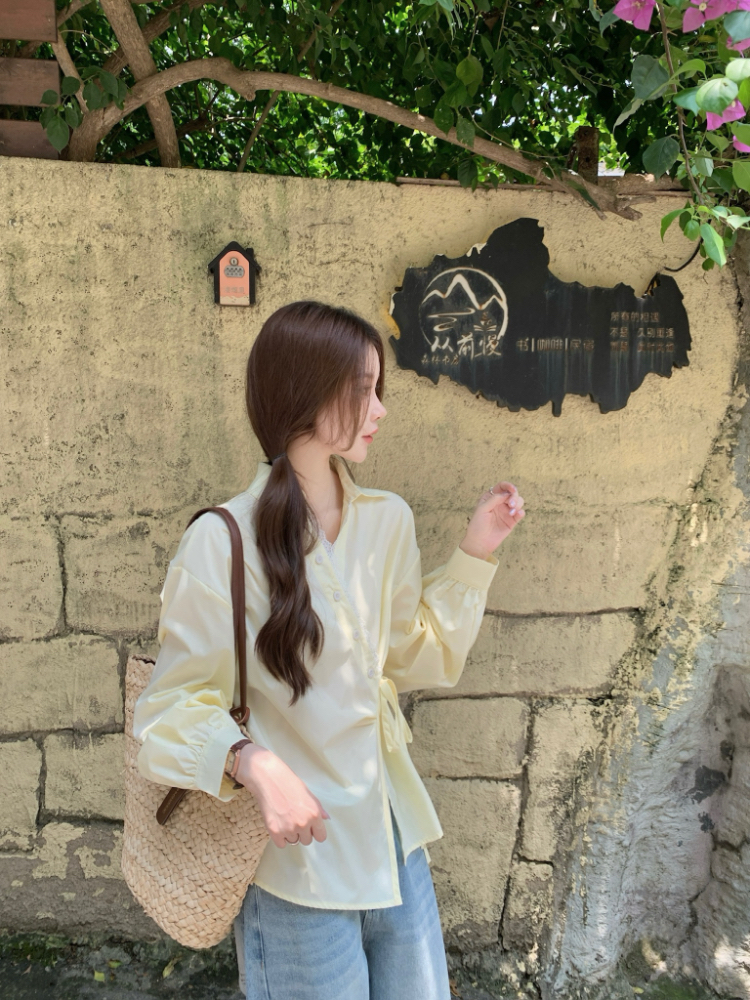 Long sleeve frenum shirt Korean style irregular tops