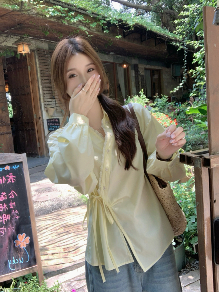 Long sleeve frenum shirt Korean style irregular tops