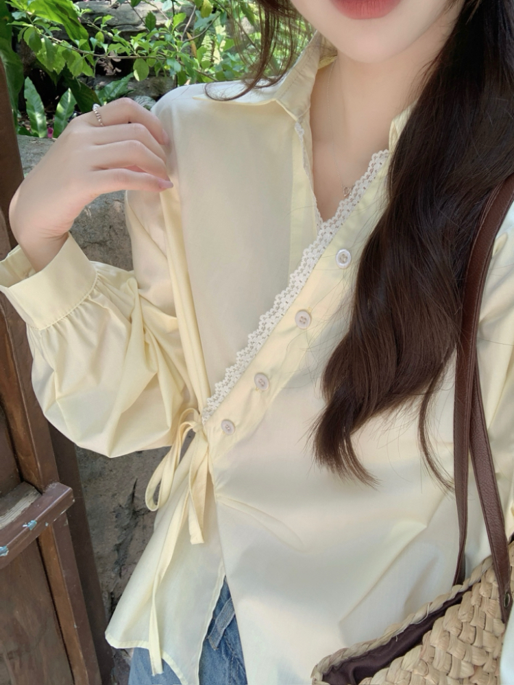 Long sleeve frenum shirt Korean style irregular tops