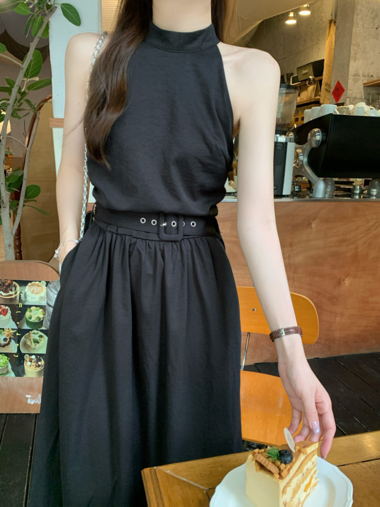 France style pullover dress long green vest