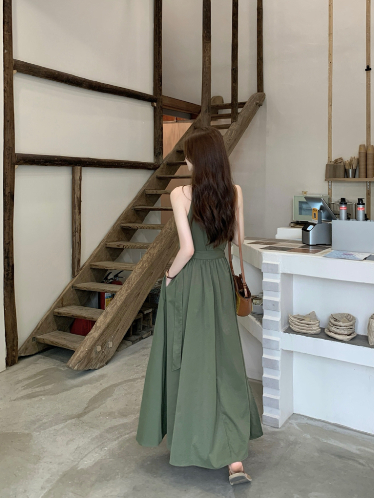 France style pullover dress long green vest