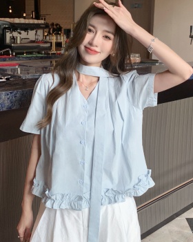 Summer all-match tops Korean style wood ear shirt for women