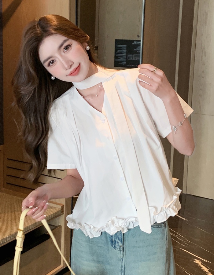 Summer all-match tops Korean style wood ear shirt for women