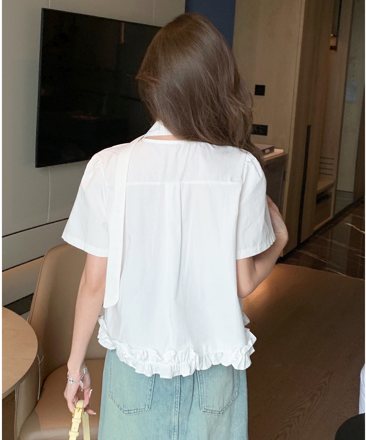 Summer all-match tops Korean style wood ear shirt for women