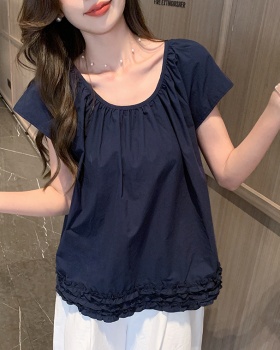 Korean style splice tops summer wood ear shirt for women