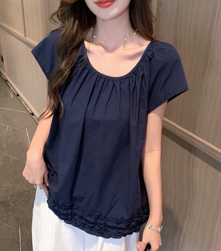 Korean style splice tops summer wood ear shirt for women