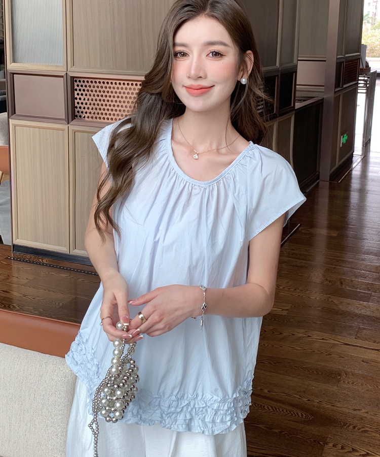 Korean style splice tops summer wood ear shirt for women