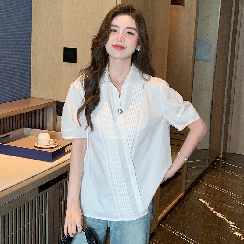 All-match summer small shirt V-neck shirt for women
