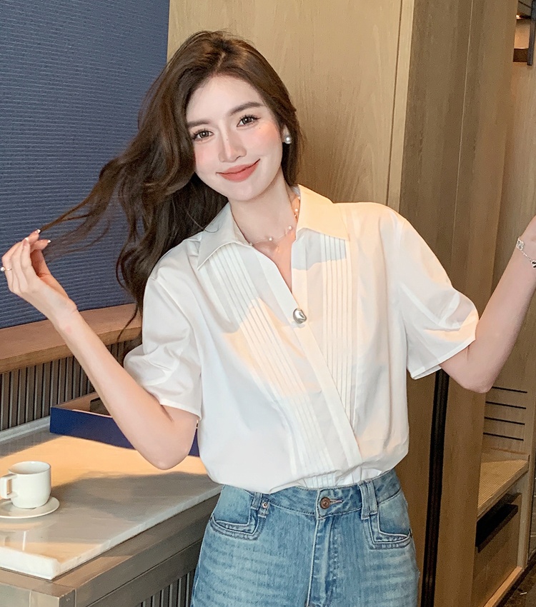 All-match summer small shirt V-neck shirt for women