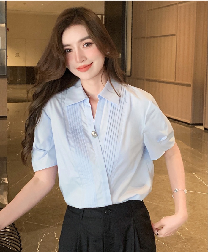 All-match summer small shirt V-neck shirt for women