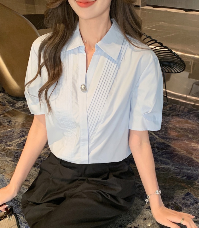 All-match summer small shirt V-neck shirt for women