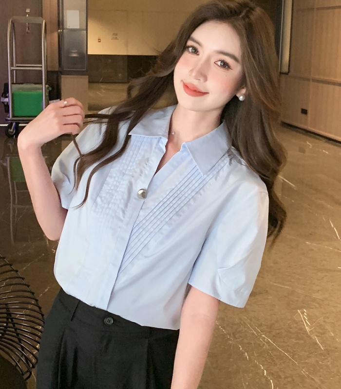 All-match summer small shirt V-neck shirt for women