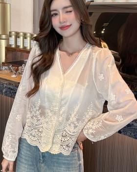 Long sleeve all-match tops sunscreen thin shirt for women