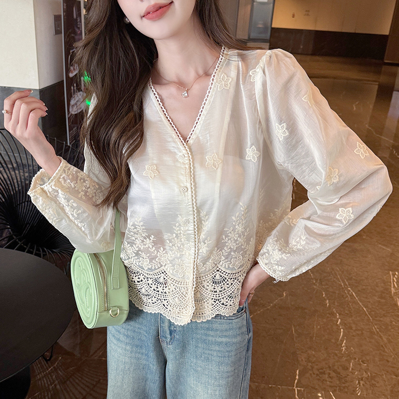 Long sleeve all-match tops sunscreen thin shirt for women