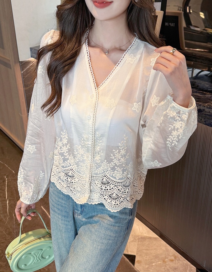Long sleeve all-match tops sunscreen thin shirt for women