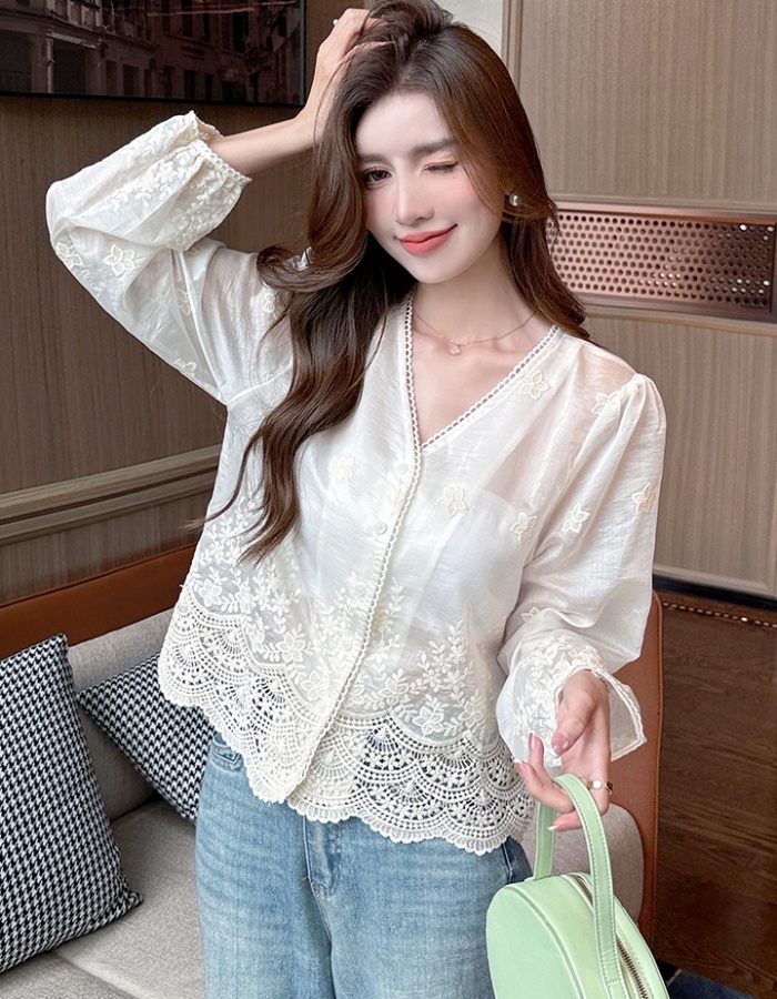 Long sleeve all-match tops sunscreen thin shirt for women