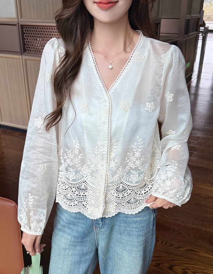 Long sleeve all-match tops sunscreen thin shirt for women