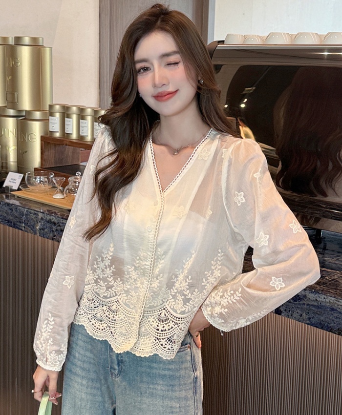 Long sleeve all-match tops sunscreen thin shirt for women