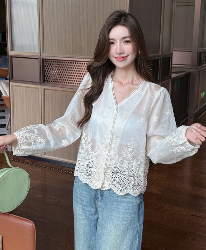 Long sleeve all-match tops sunscreen thin shirt for women