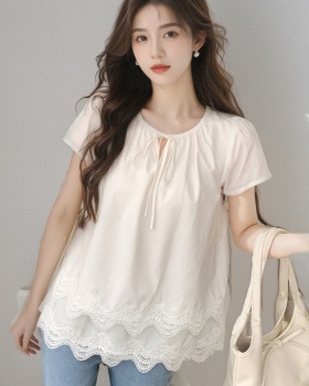 All-match loose tops splice short sleeve shirt for women