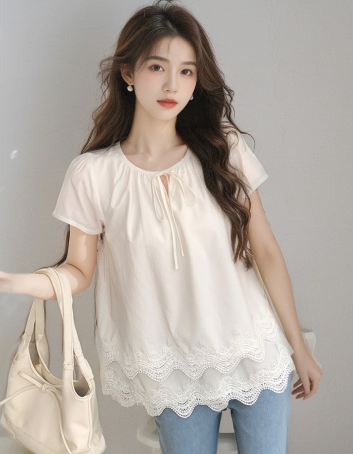 All-match loose tops splice short sleeve shirt for women