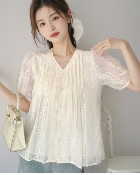 Summer V-neck shirt Korean style short sleeve tops for women