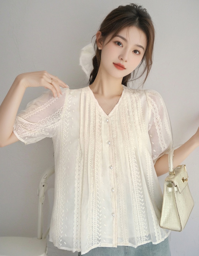 Summer V-neck shirt Korean style short sleeve tops for women