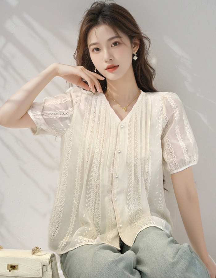 Summer V-neck shirt Korean style short sleeve tops for women