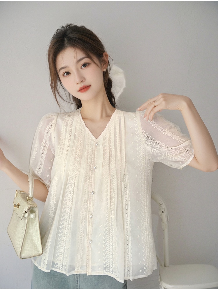 Summer V-neck shirt Korean style short sleeve tops for women