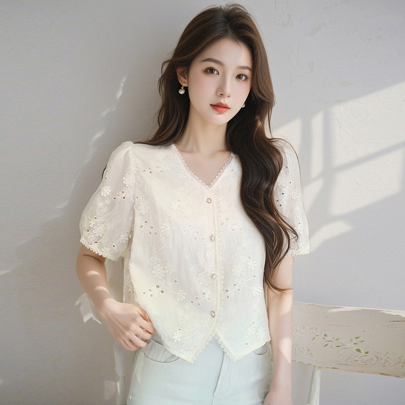 Korean style V-neck tops summer shirt for women