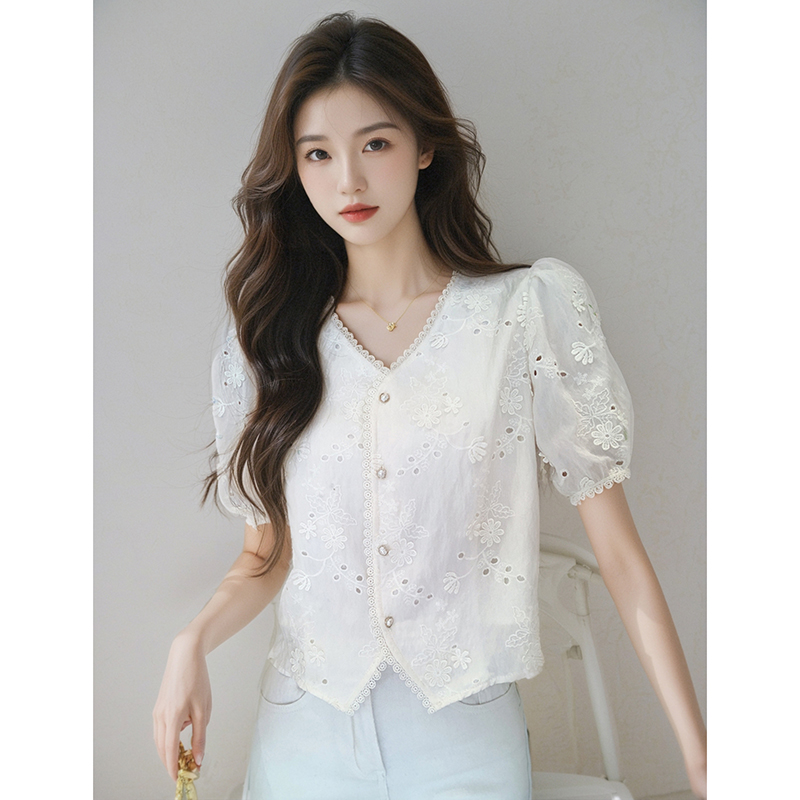 Korean style V-neck tops summer shirt for women