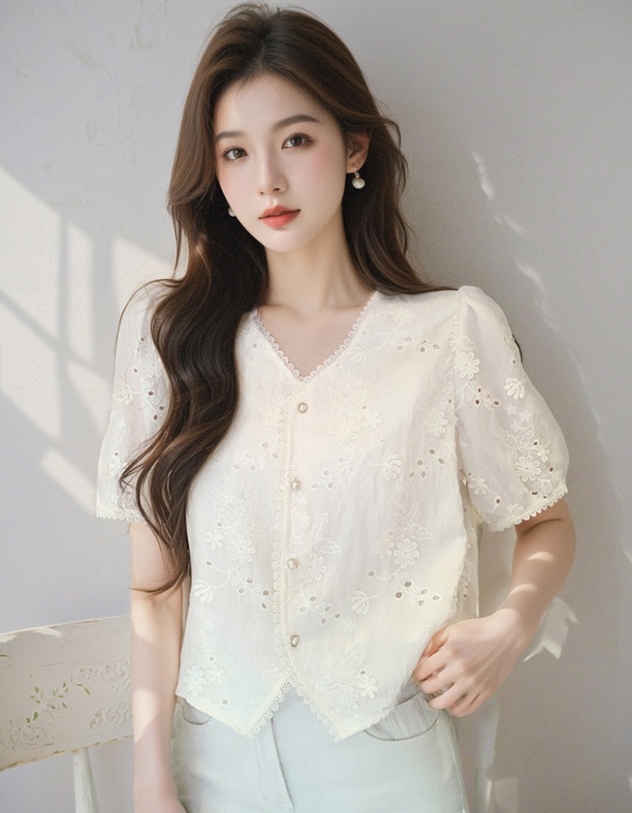 Korean style V-neck tops summer shirt for women
