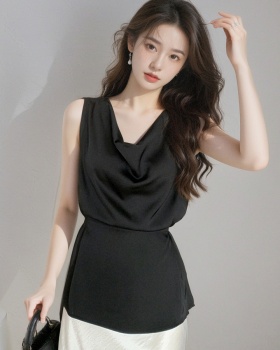 Pinched waist sleeveless vest slim shirt for women