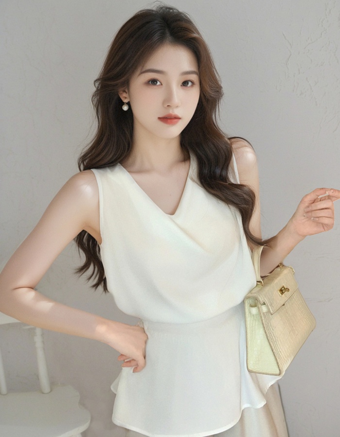Pinched waist sleeveless vest slim shirt for women