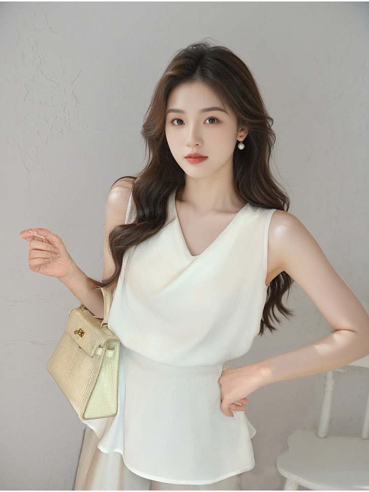 Pinched waist sleeveless vest slim shirt for women