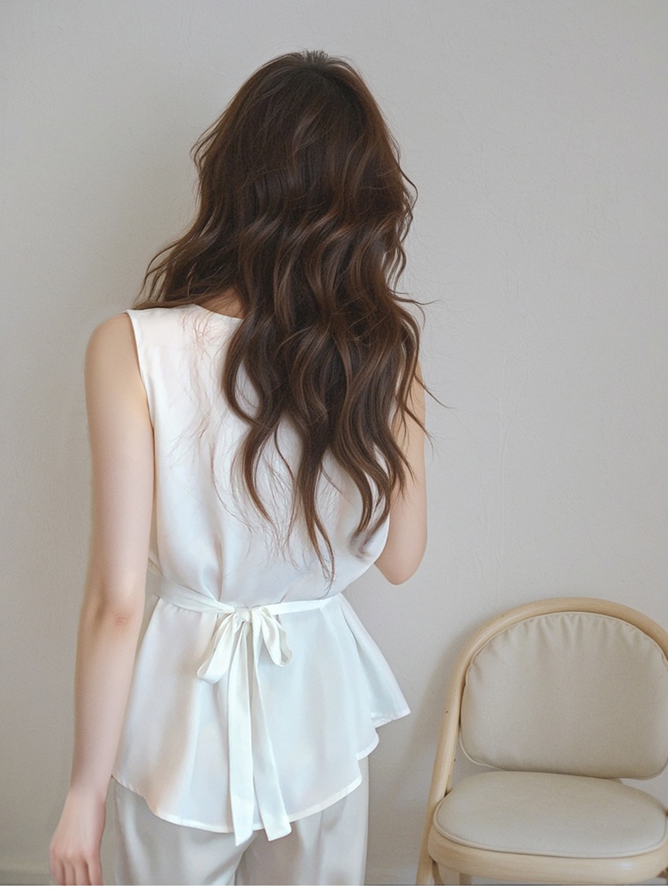 Pinched waist sleeveless vest slim shirt for women