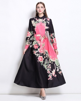 Printing with belt European style dress