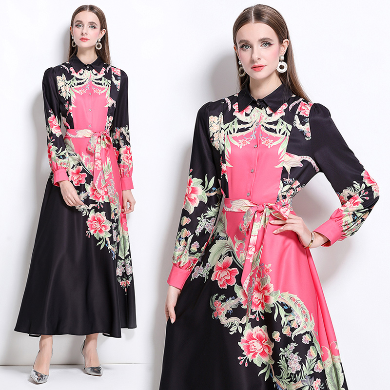 Printing with belt European style dress