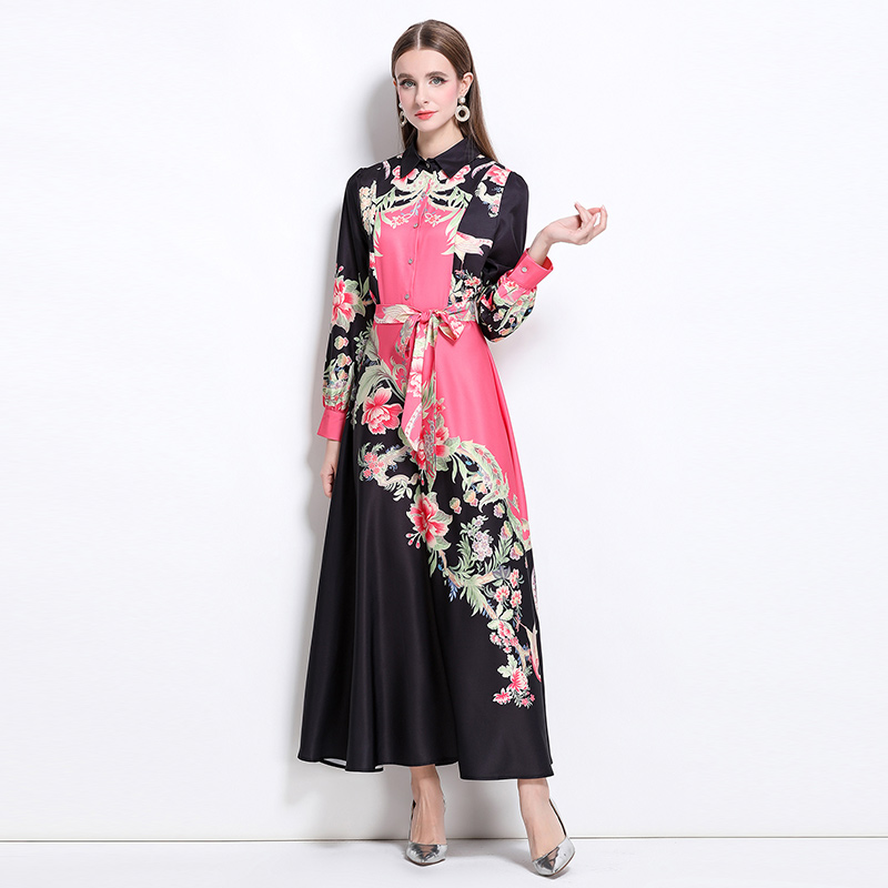Printing with belt European style dress