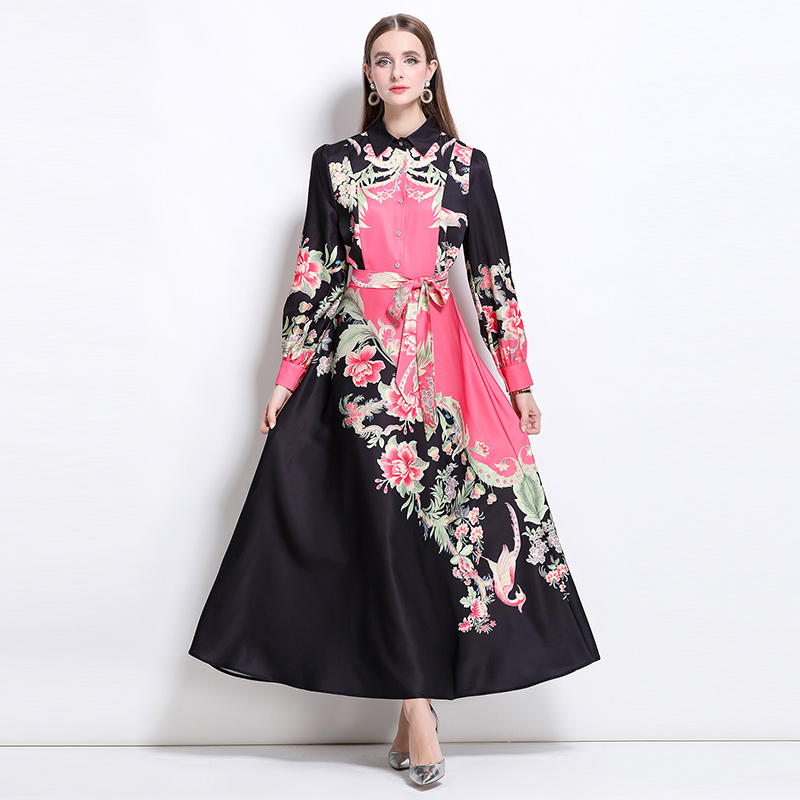 Printing with belt European style dress