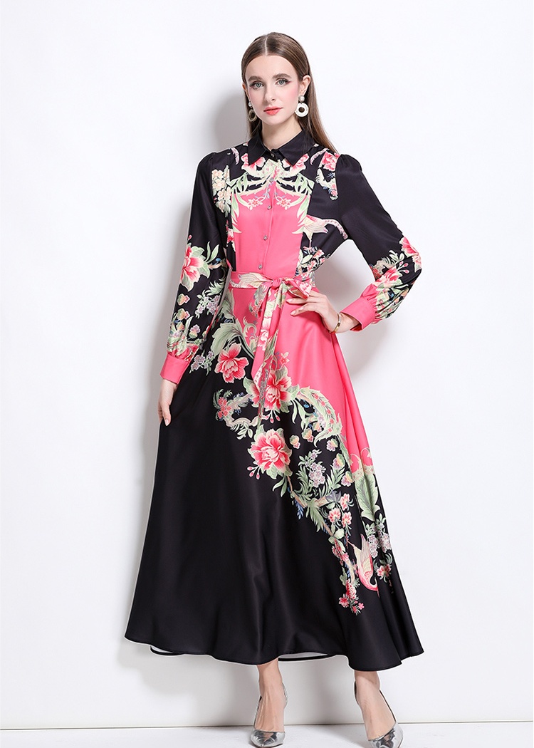 Printing with belt European style dress