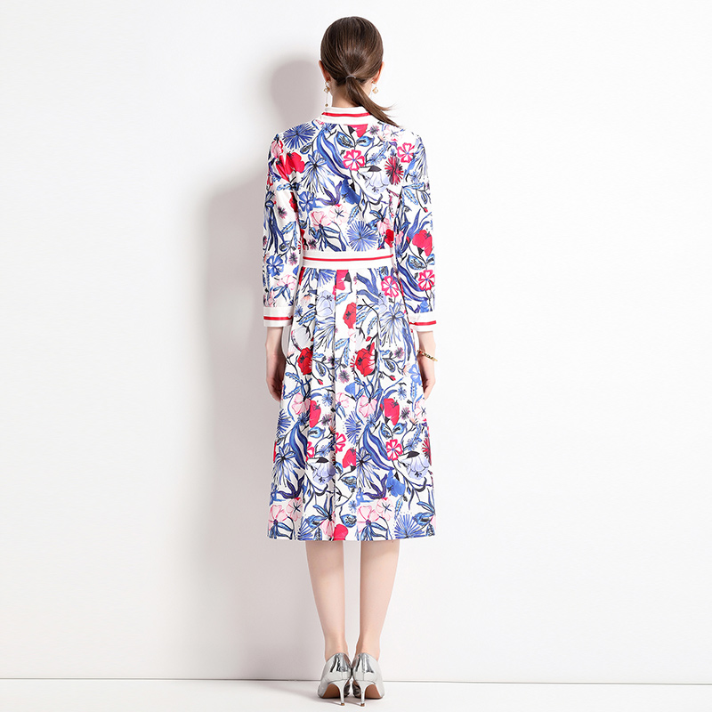 Fashion slim all-match printing pinched waist dress