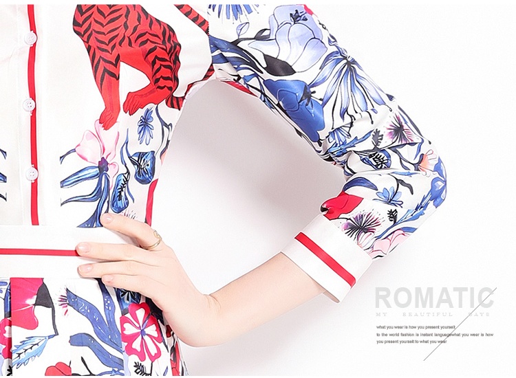 Fashion slim all-match printing pinched waist dress