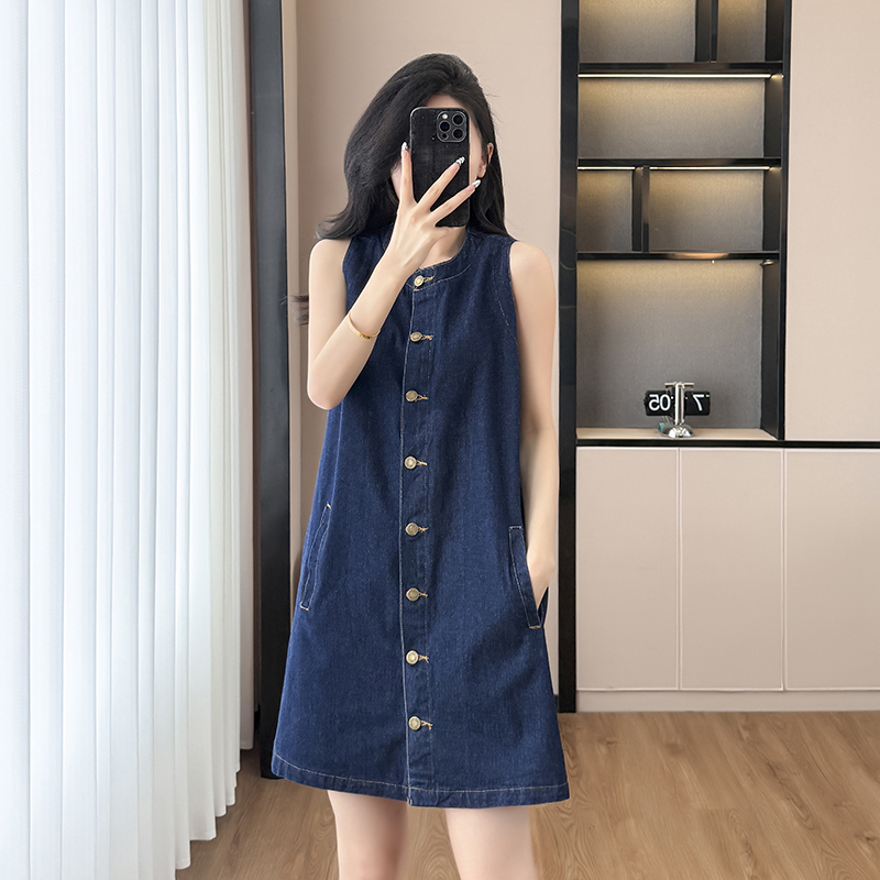 Denim retro vest fashion sleeveless dress for women