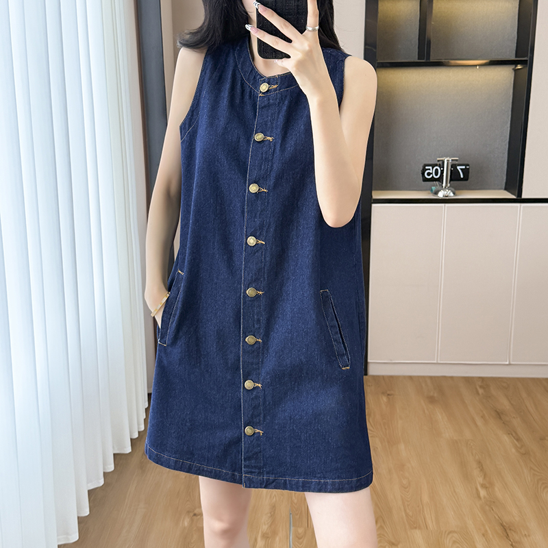 Denim retro vest fashion sleeveless dress for women