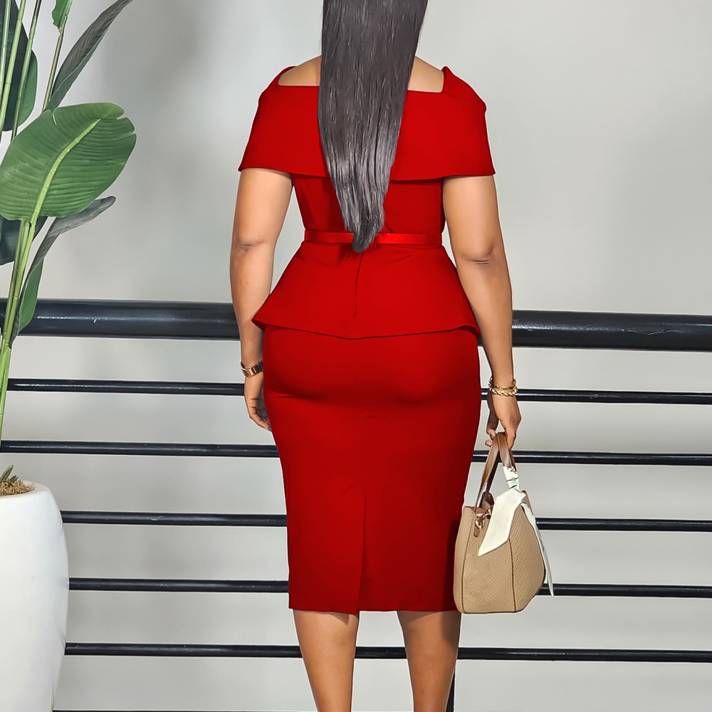 Lotus leaf edges square collar pencil dress for women