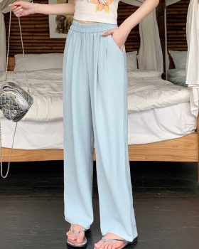 Drape thin summer ice silk wide leg pants for women