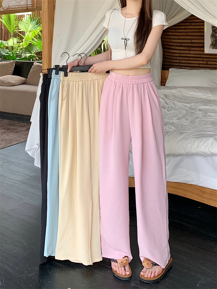 Drape thin summer ice silk wide leg pants for women