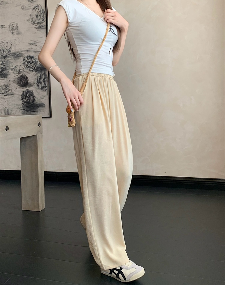 Drape thin summer ice silk wide leg pants for women