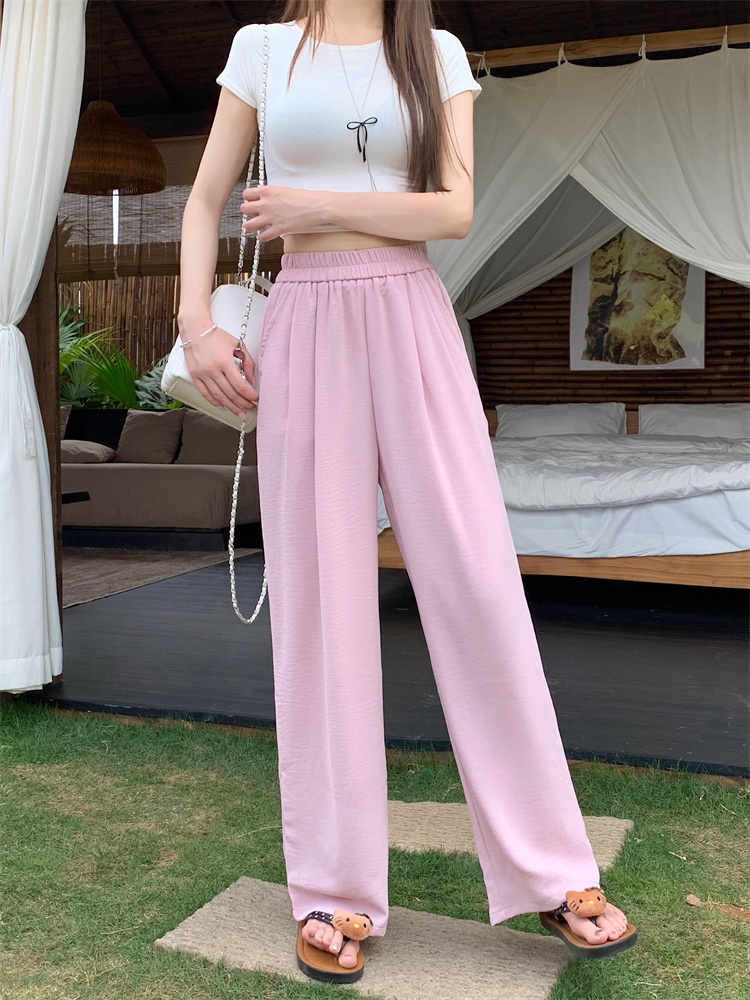 Drape thin summer ice silk wide leg pants for women